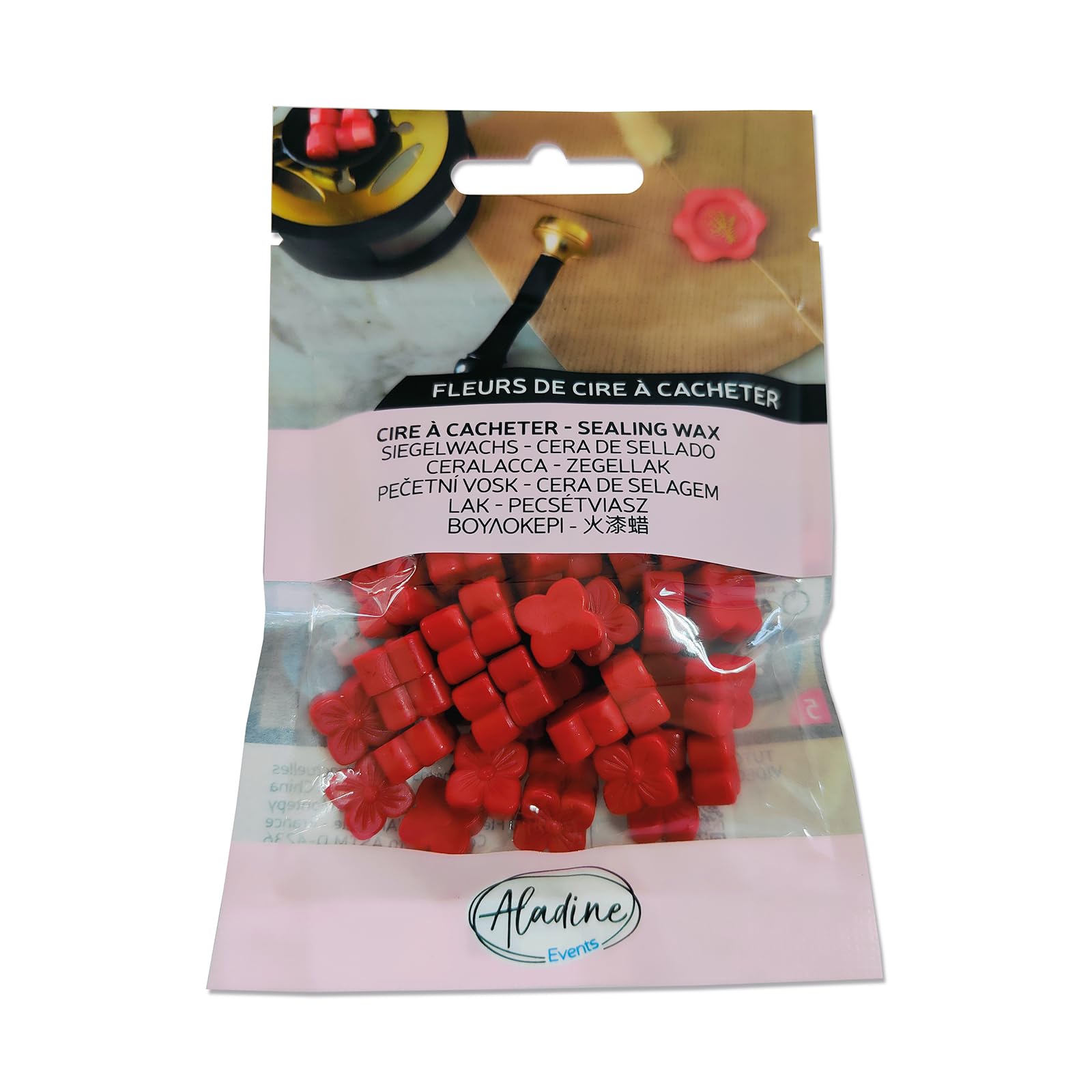 Aladine - 60 Sealing Wax Beads - Red - for Creating Wax Seal - Wax Flowers - Weddings, Births, Letters, Mails, Menus & Gifts - 72623