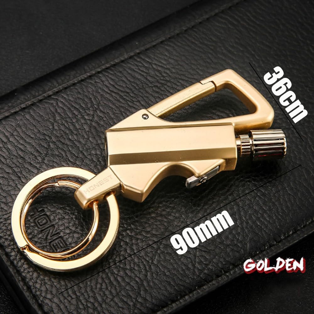 YGCHEN Accendino Eterno 3 in 1, Accendifuoco in Metallo con Apribottiglie, Mini Accendino Multifunzione per Zaino e Chiavi, Ideale per Campeggio, Escursionismo ed Emergenza, Regalo per Uomo (Dorato)