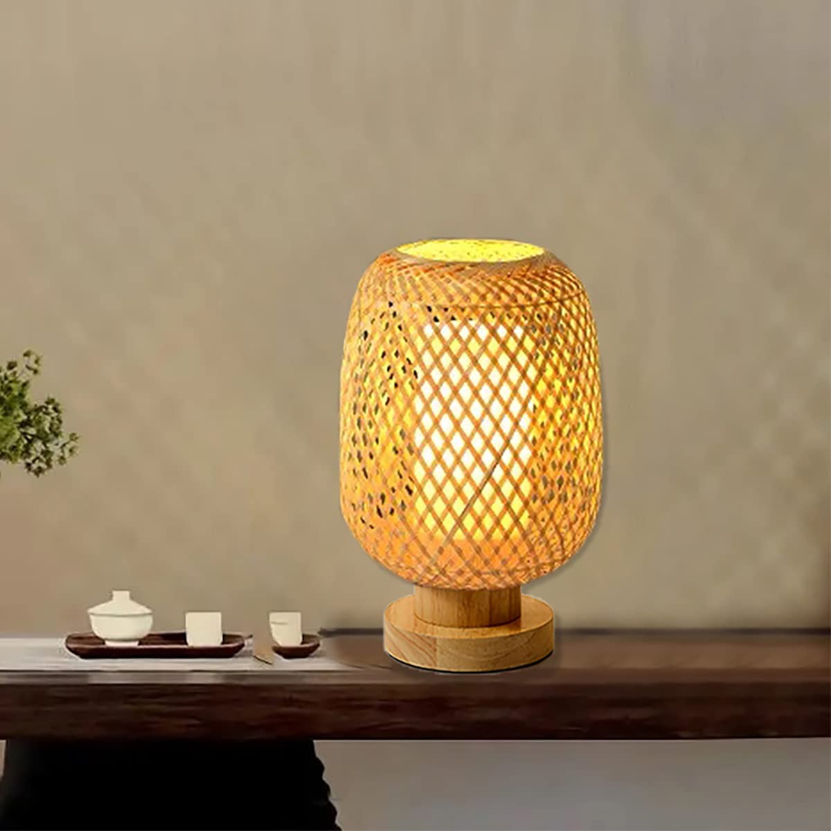 Accessori per lampade da Tavolo bambù Intrecciato a Mano con Paralume Interno in PVC Luce Notturna Lampada da Comodino Atmosfera Lampada da Tavolo Decorativa per Camera da Letto, s