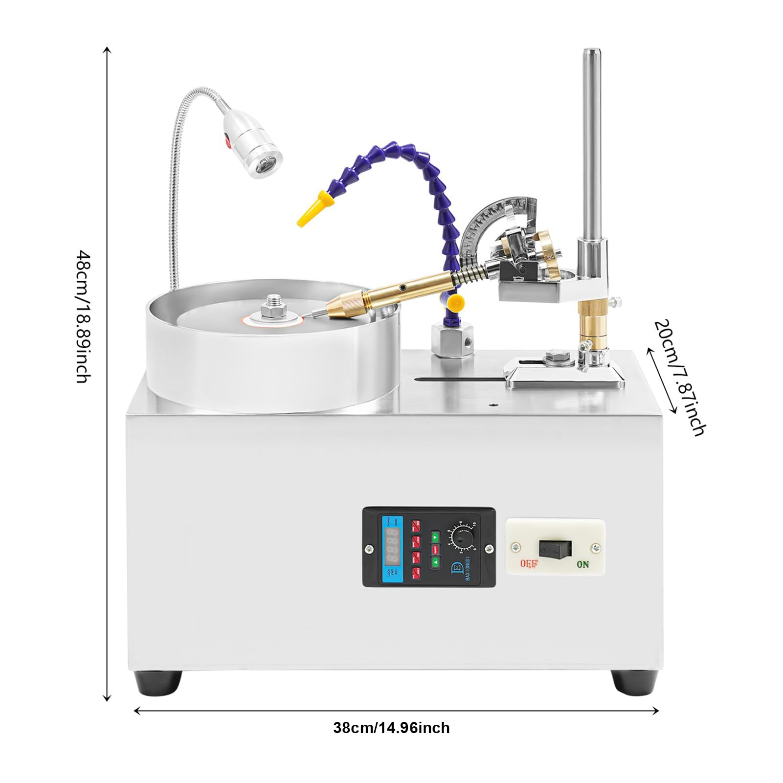 Machine à Polir Les Gemmes, Facetteuse de Précision, 180W Cuivre, 80 Nm, 0-2800 TR/Min, Roulements Silencieux, Éclairage, Écran Anti-Projection, pour Travail Propre, Bijouterie