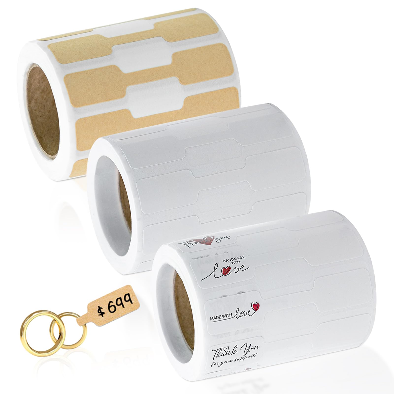 Koceci 1500 Pcs Jewelry Price Tags Stickers, Self Adhesive Jewelry Tags for Pricing, Small Price Tag Ring Stickers for Bracelet Necklace (3 Rolls)