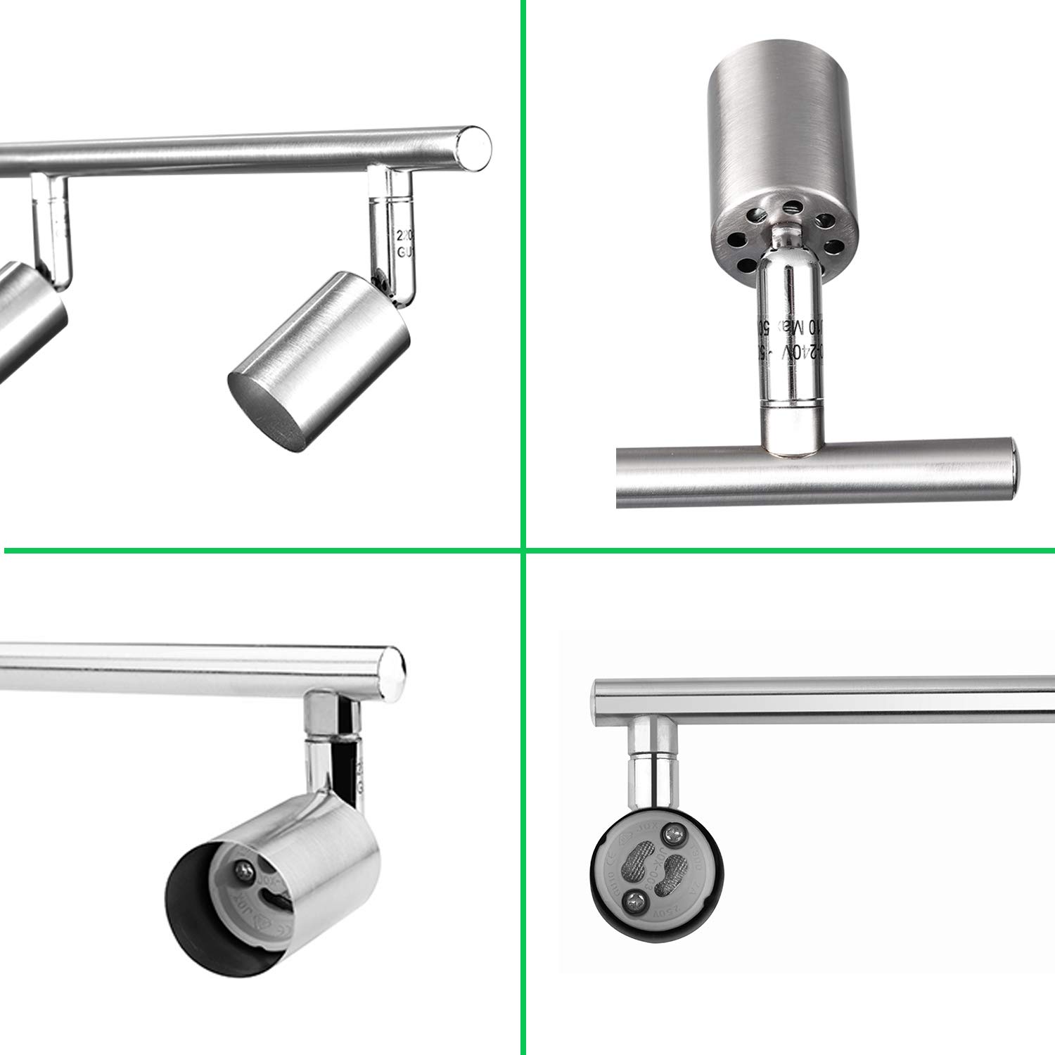 Kit de iluminación regulable ajustable de 4 luces, brazos plegables flexibles, cocina de níquel satinado, accesorio de iluminación de habitación de dormitorio, bombillas de base GU10 no incluidas 4