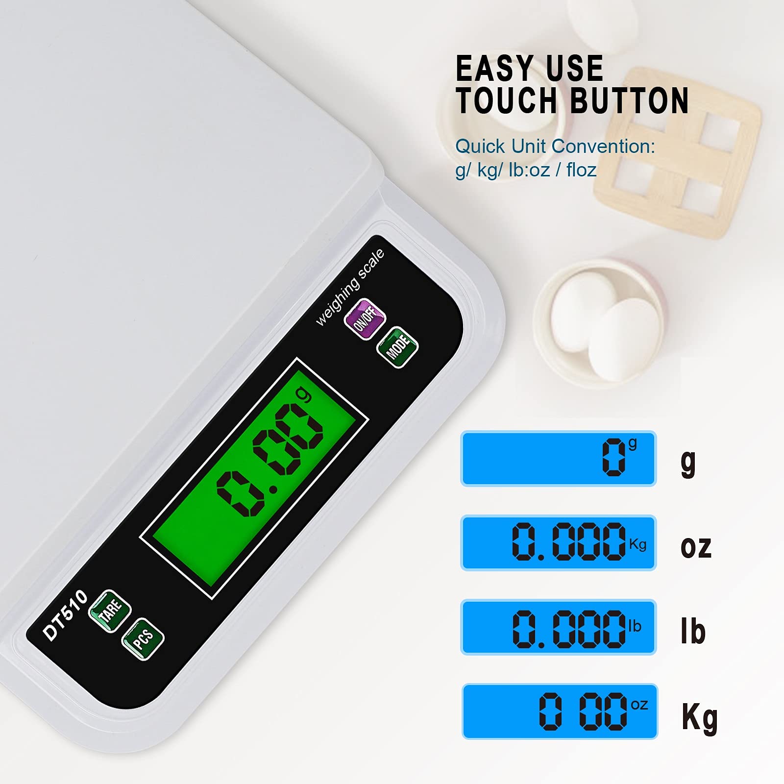 Elektroniczna waga kuchenna 30 kg/1g, cyfrowa waga spożywcza, domowe gotowanie, ważenie owoców, waga wielofunkcyjna (Bianco, 30kg)