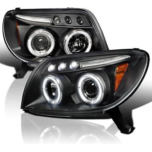 SPEC-D TUNING Halo LED Black Projector Headlights Compatible with 2003-2005 Toyota 4Runner, Left + Right Pair Headlamps Assembly