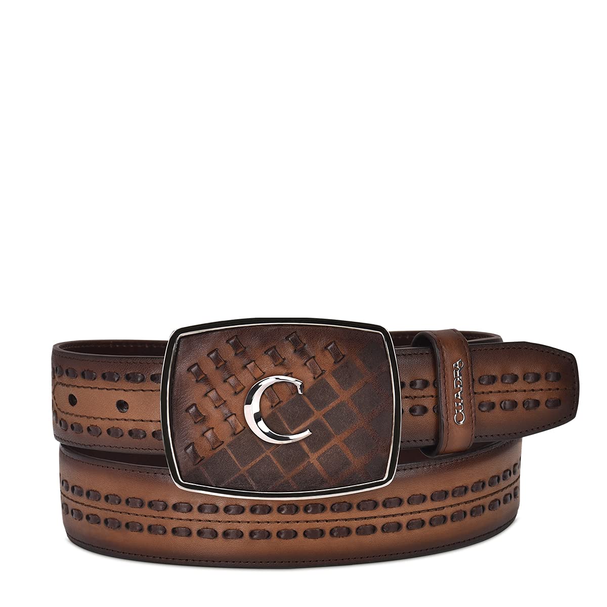Cuadra men's western belt in genuine leather with handwoven details brown, CV488RS, Size 34