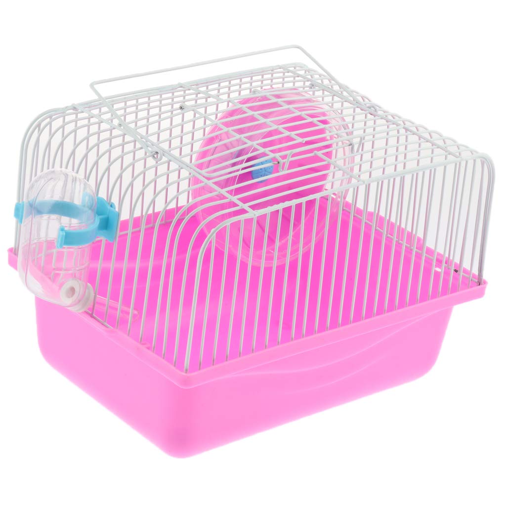 Cage à Hamsters Hamster Cage Petit Animal Souris Maison Lit Transport Boîte avec Roue De Course Pet Jouet Bouteille d'eau(Pink)