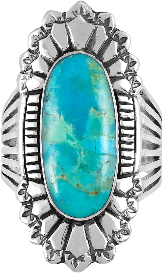Turquoise Ring Sterling Silver 925 Genuine Gemstones Size 6 to 11 - Image 3