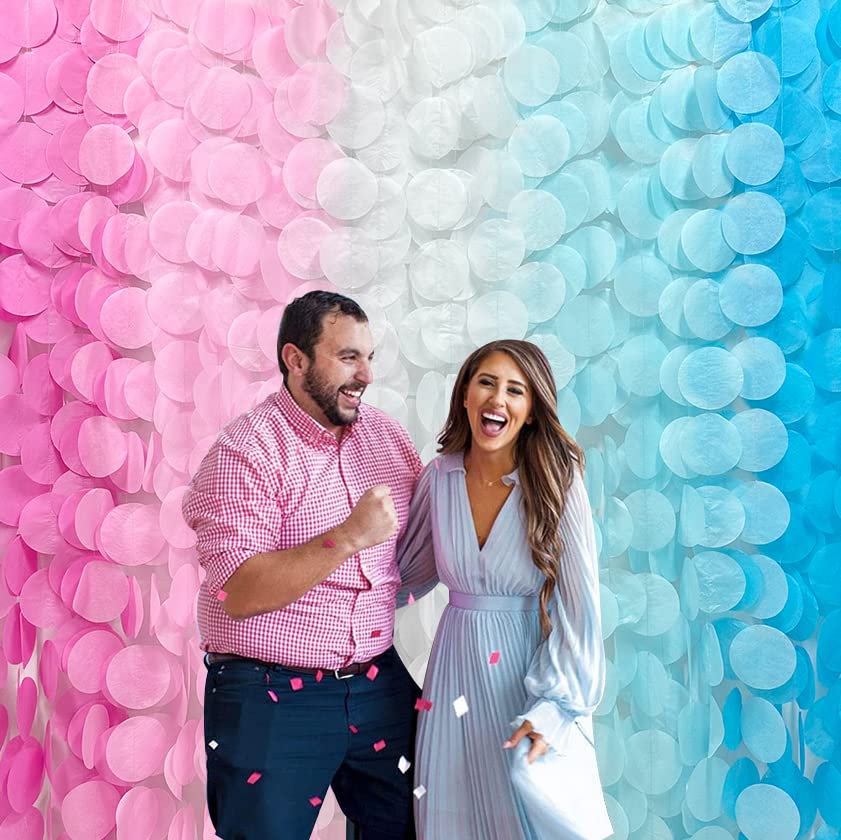 Image of 205 Ft Ombre Pink and Blue Party Decorations Big Circle Dot Backdrop Garland Tissue Paper Polka Dot Hanging Curtain Streamer for He or She Boy or Girl Party Birthday Wedding Party Supplies