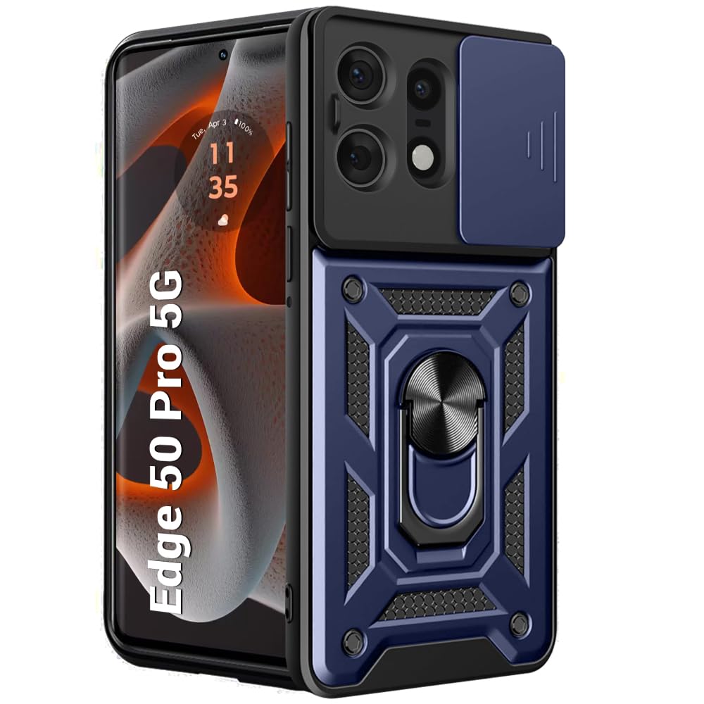 TheGiftKart Tough Armor Motorola Moto Edge 50 Pro 5G Bumper Back Cover Case | Sliding Camera Cover, Kickstand & Ring Holder | 360° Protection Case for Motorola Edge 50 Pro 5G (PC & TPU, Greyish Blue) (B0DC756S45) Amazon Price History, Amazon Price Tracker