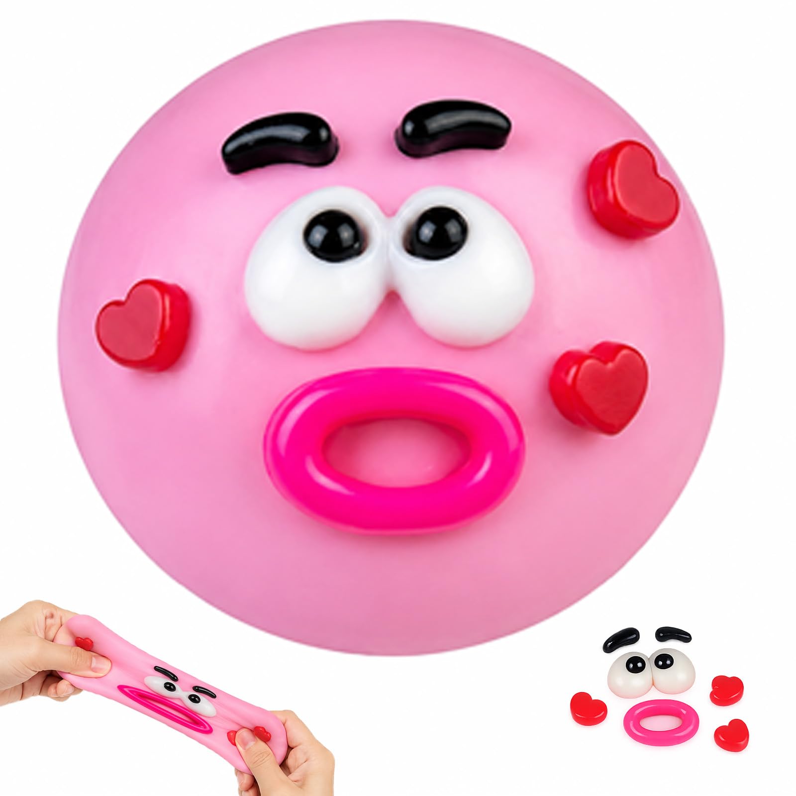 Squishy Fidget Toys, Squishy Toys with Interchangeable Faces, Dog Face Squishies Fidget Toys for Adults & Kids, Sensory Squeeze Toy for Autism Anxiety Stress Relief(Pink)