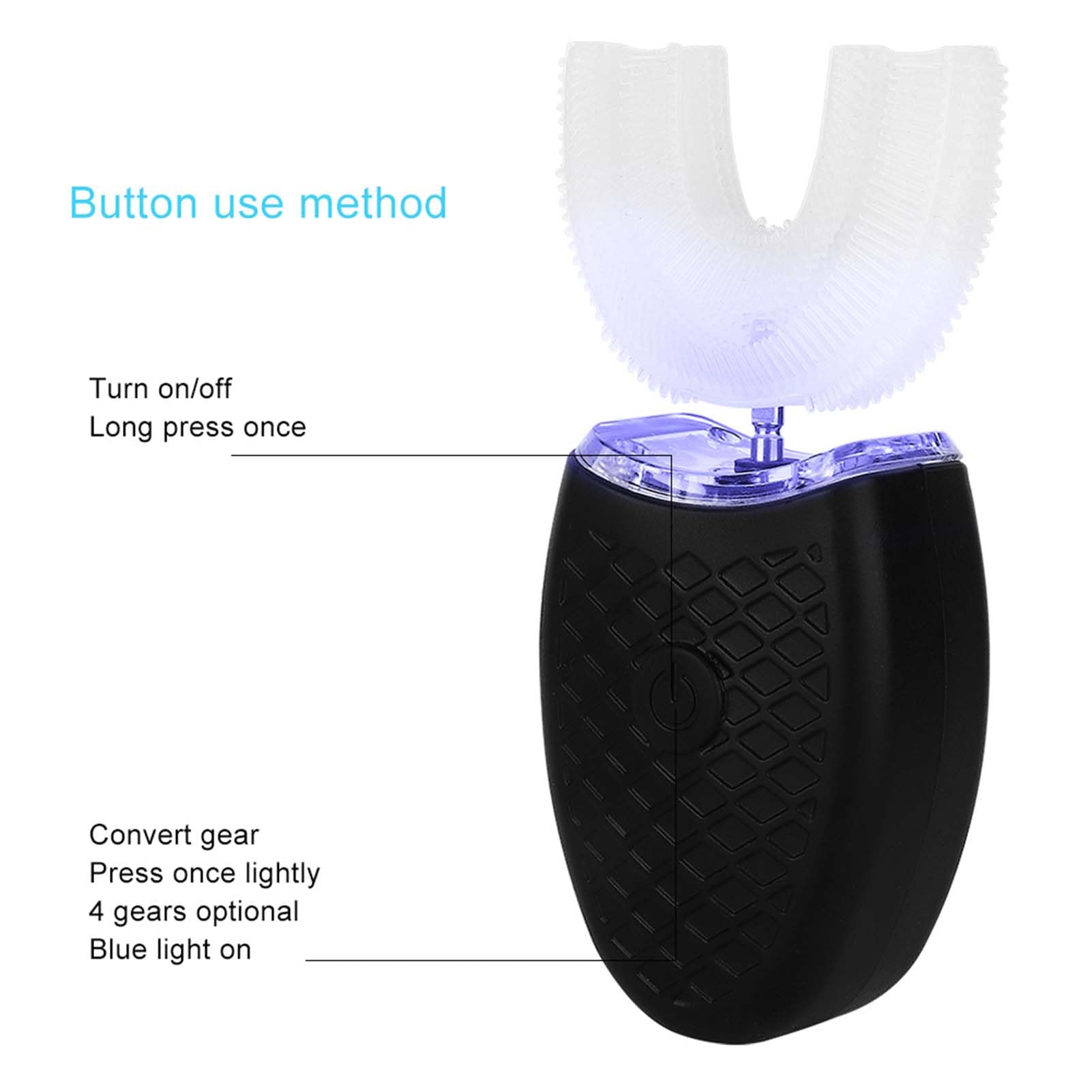 Cepillo de Dientes para Adultos en Forma de U, Cepillo de dientes eléctrico sónico para adultos en forma de U cepillo de dientes de limpieza automática herramienta de cuidado bucal(negro)