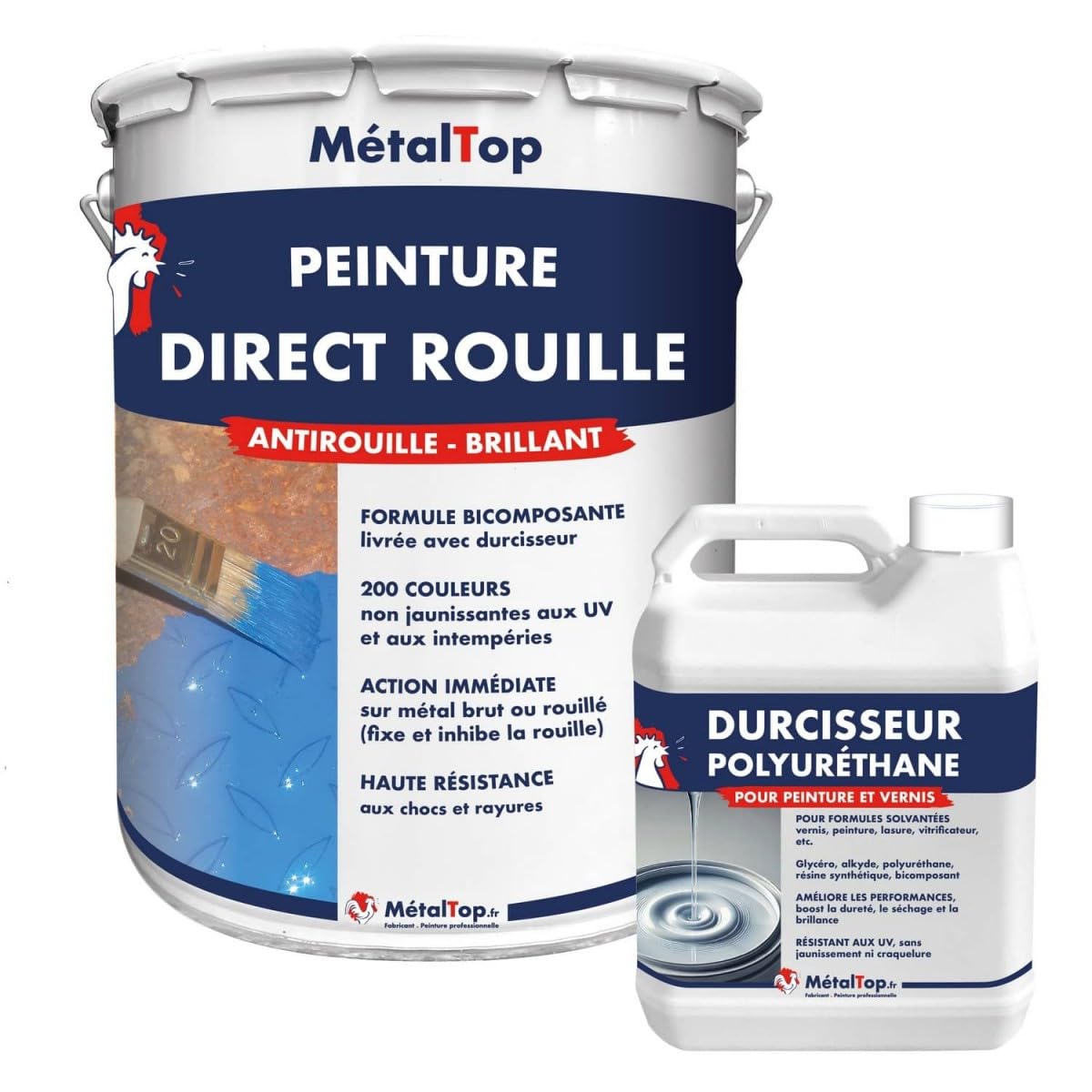 Metaltop - Peinture Direct Rouille - Gris clair - RAL 7035-15 L - Protection antirouille 2 en 1 longue durée pour fer et acier.