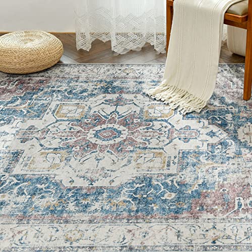 TOPICK Machine Washable Runner Rug 60x300cm Indoor Hallway Navy Blue Vintage Rug Foldable Lightweight Thin Non Slip Carpet Bathroom Kitchen Living Room Bedroom - Image 2
