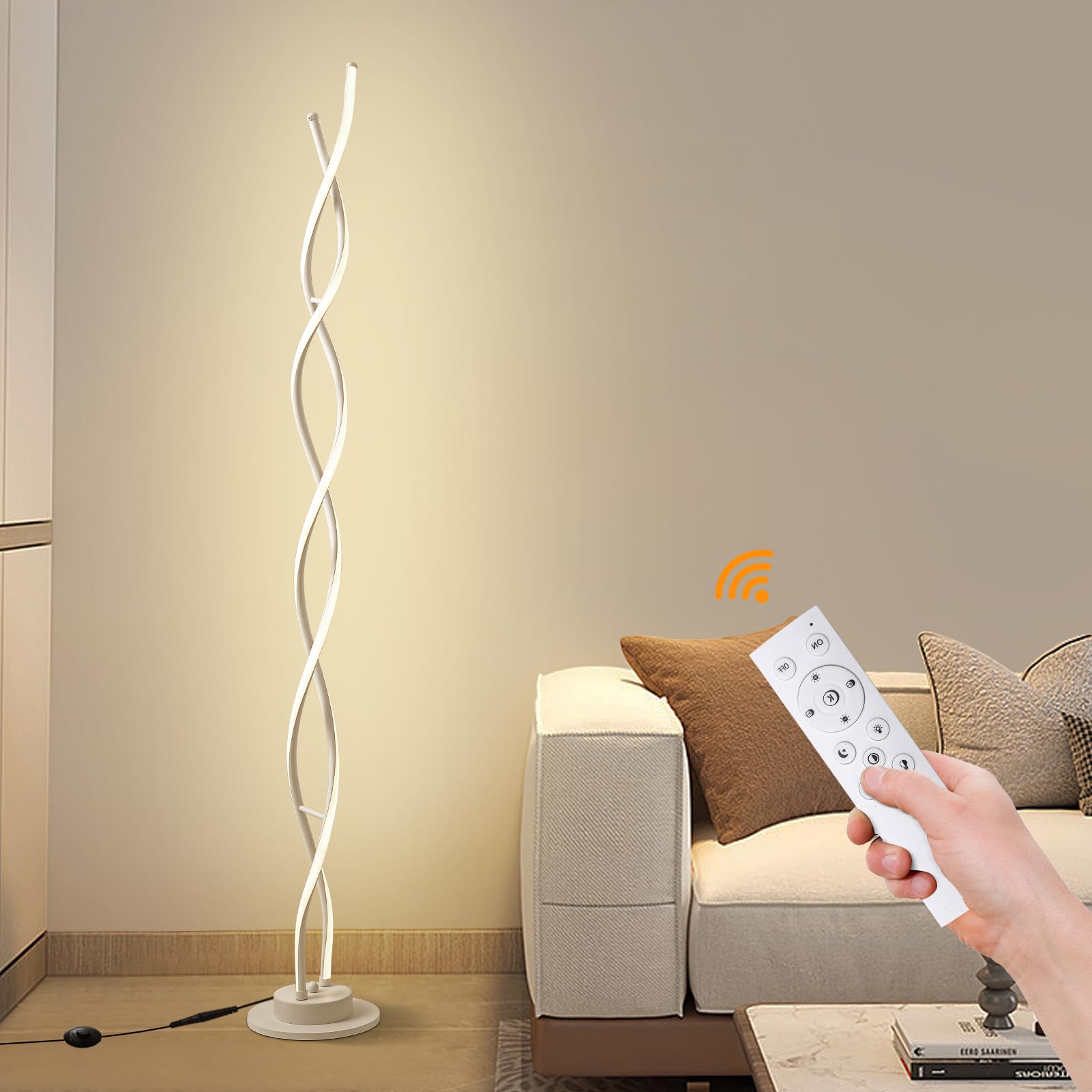 Lampara de pie, Lampara de pie salon LED, Lamparas de pie para salon con 3 temperaturas de color y 5 niveles de brillo, 145CM Lámpara de pie Blanco para Salón con Mando a Distancia.