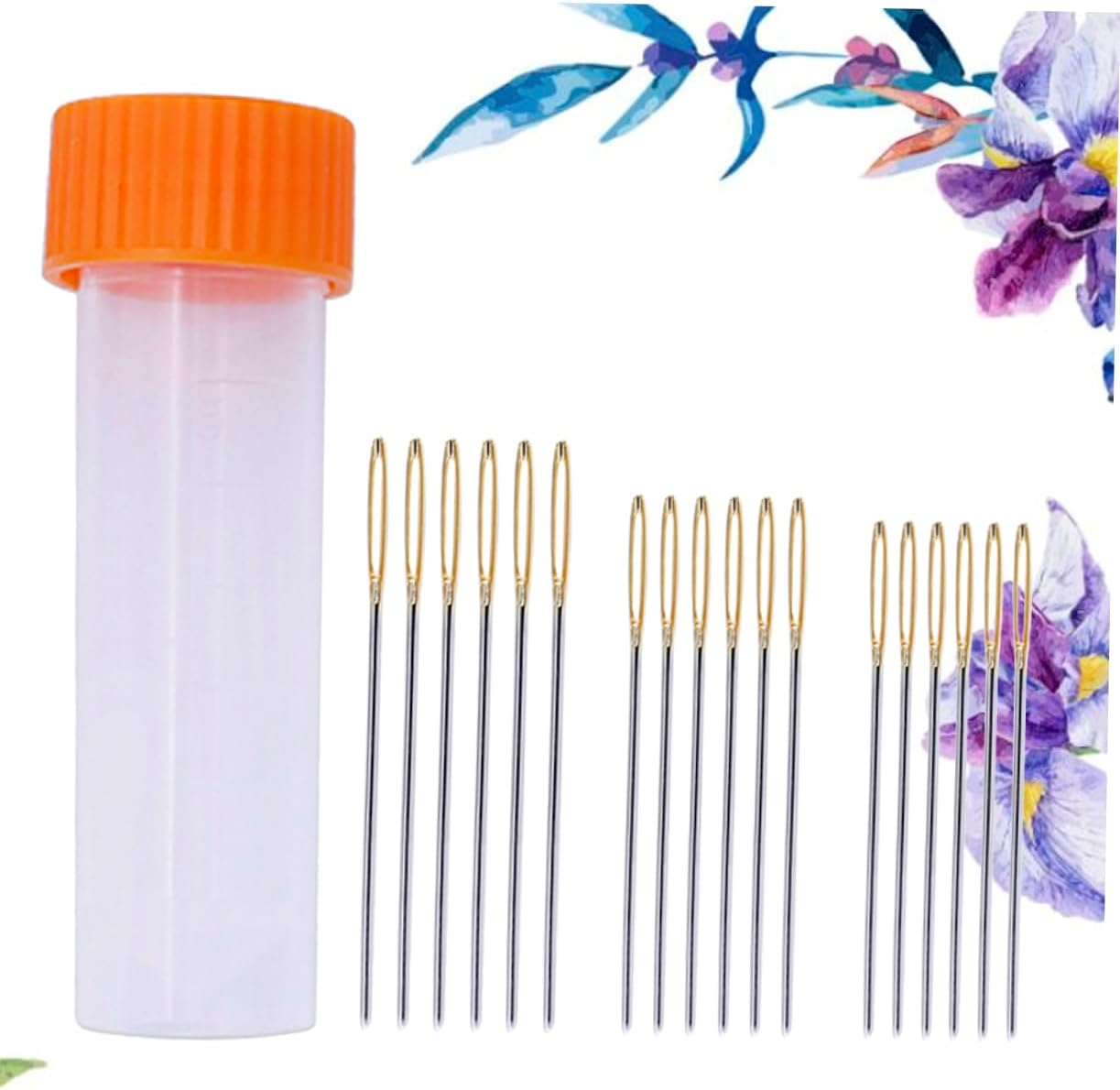BEBEMOKO 18pcs Blunt Carbon Steel Large-Eye Needles Set for Knitting Sewing Embroidery and Craft Projects Storage Barrel
