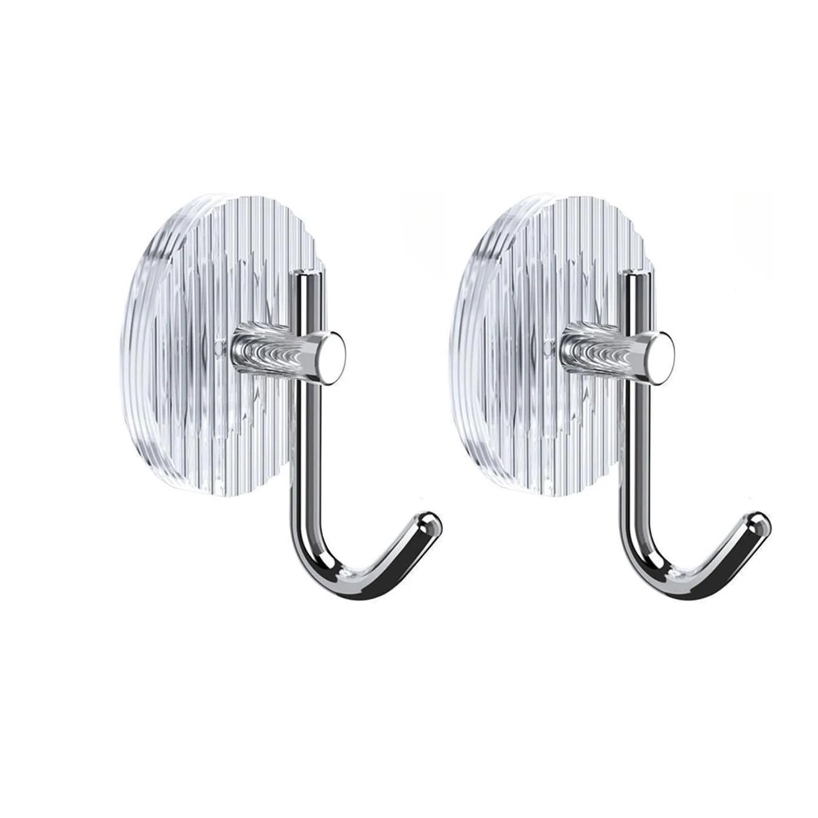 HRXEXSBAM Pack of 1/2 Adhesive Wall Hooks Acrylic Shower Hooks for Hanging Towel Racks Bathroom Accessories(Silver-2pcs)