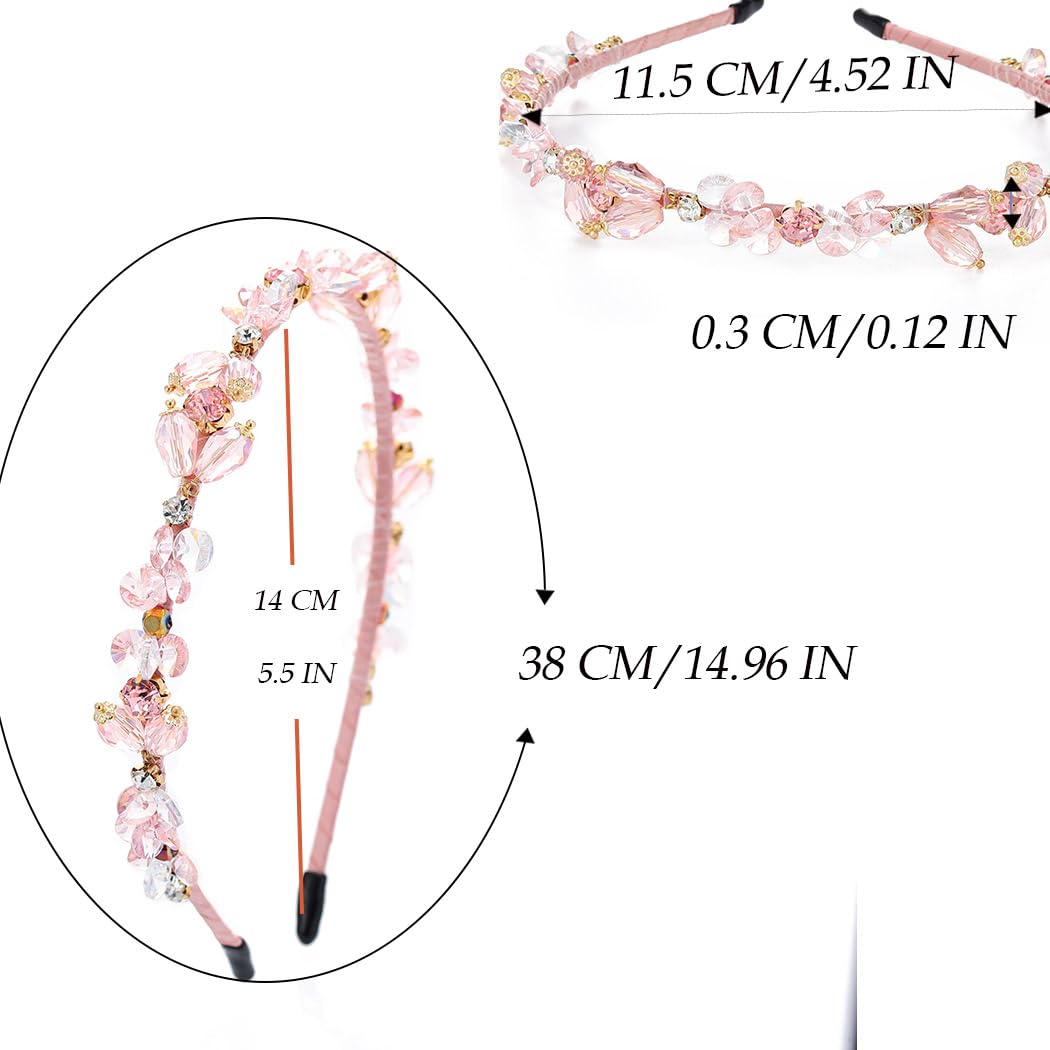 Rosa Strass-Stirnbänder für Damen und Mädchen, Kristall-Perlen, Barock, dünne Haarreifen, mit Schmucksteinen besetztes Stirnband für Damenhaar