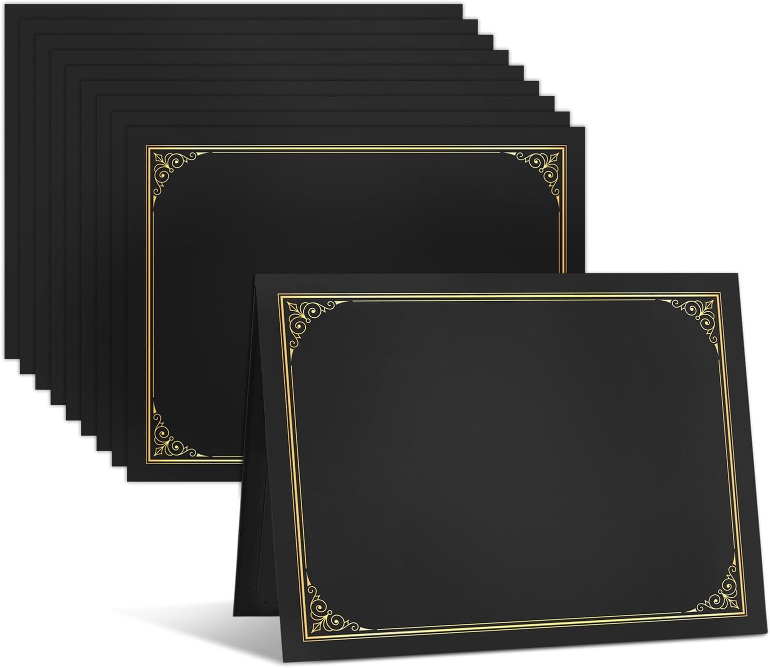 SUNEE 10 Packs Black Certificate Holders, 250gsm, for 8.5x11 Award Certificates, Certificate Covers with Gold Foil Border