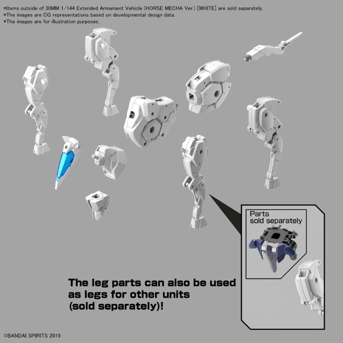 BANDAI Hobby Kit 30MM 1/144 Vehículo de armamento extendido (Caballo Mecha Ver.) [Blanco]