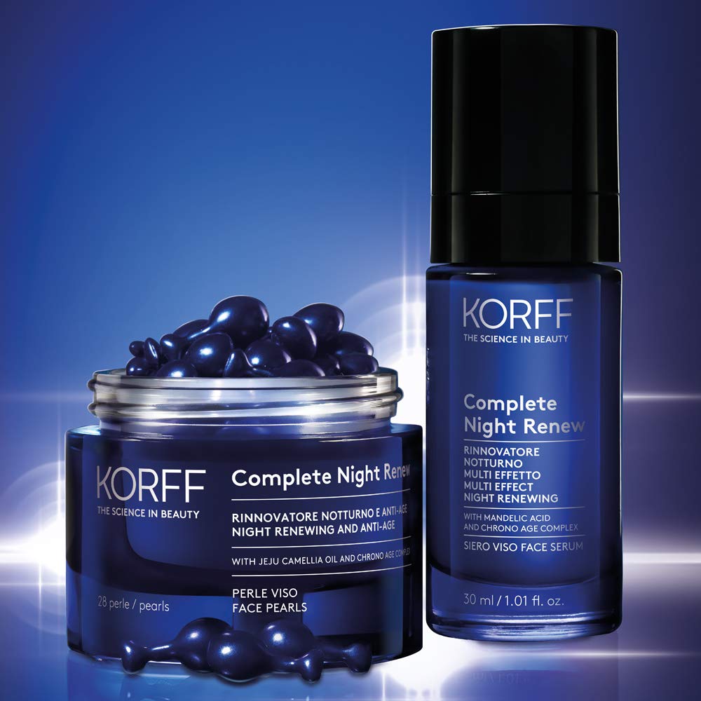 Korff Complete Night Siero Viso, Trattamento intensivo Notte con Formula Anti Age, rinnovatrice e rigenerante, con Acido Mandelico 30 ml