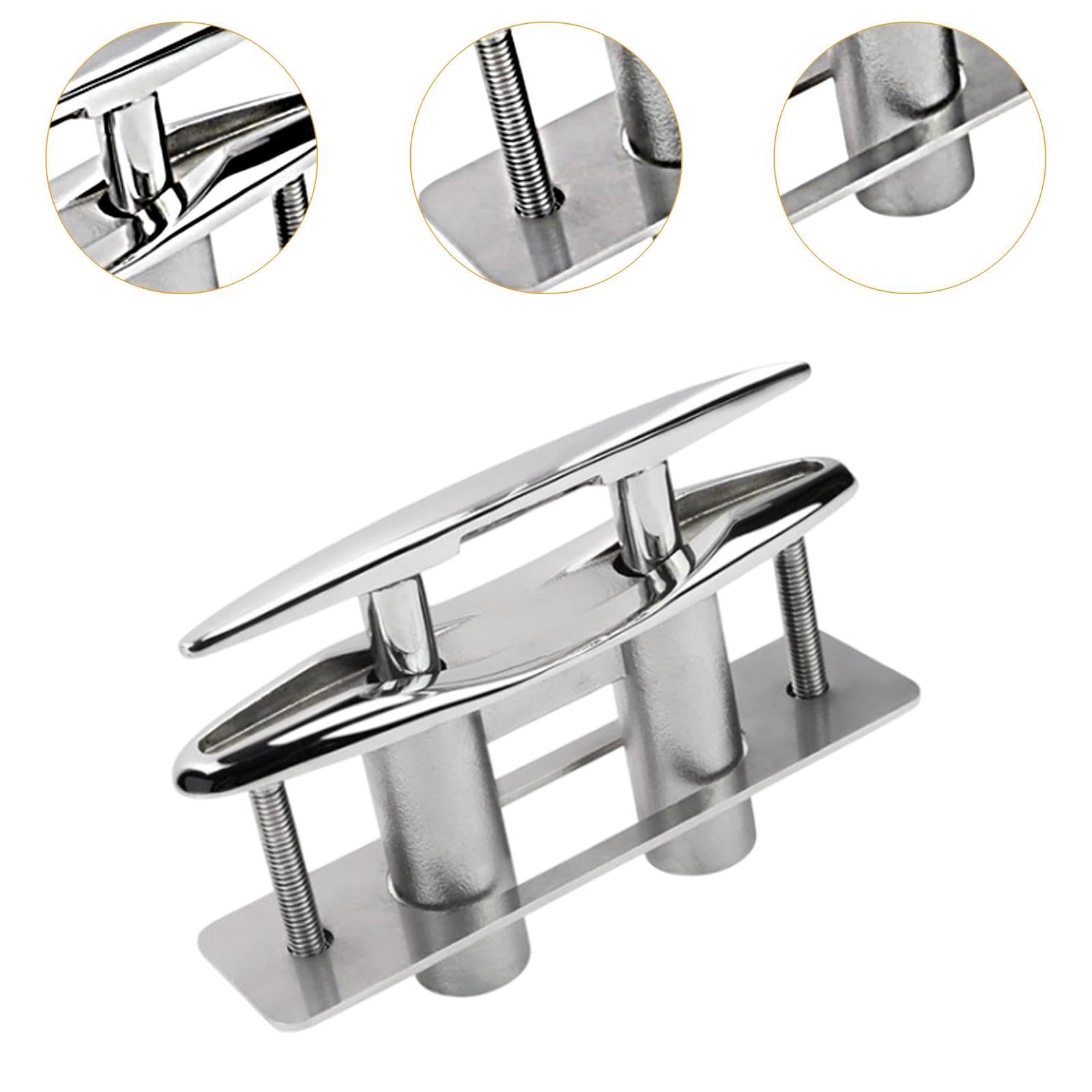 Menolana Low Profile Mooring Rope Cleat Stainless Steel Accessory for Fishing Boats with Lock Nuts Mirror Polished Sturdy Retractable, 250mm 10inch