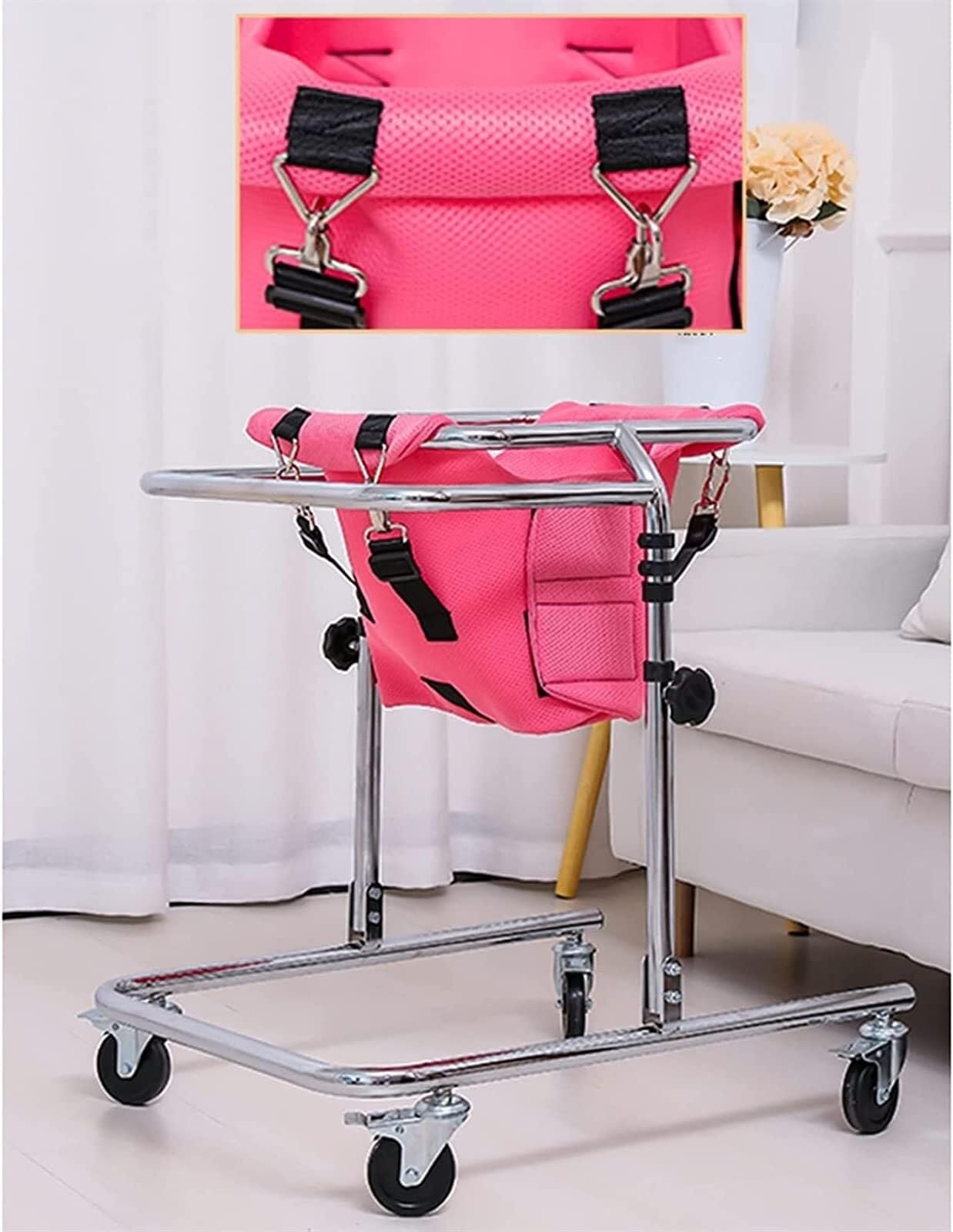 Andador de rehabilitación infantil, entrenador de marcha, 4 ruedas, altura ajustable, para niños pequeños, adolescentes con necesidades especiales, parálisis cerebral, duradero (rosa)