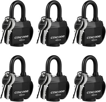 CINCINNO Weatherproof Padlocks for Outdoor Use, 6 Pack Keyed Alike Padlocks with 1-9/16" Wide Body, Heavy Duty Pad Lock for Sheds, Storage Unit, Gate, Fence, Toolbox, Locker