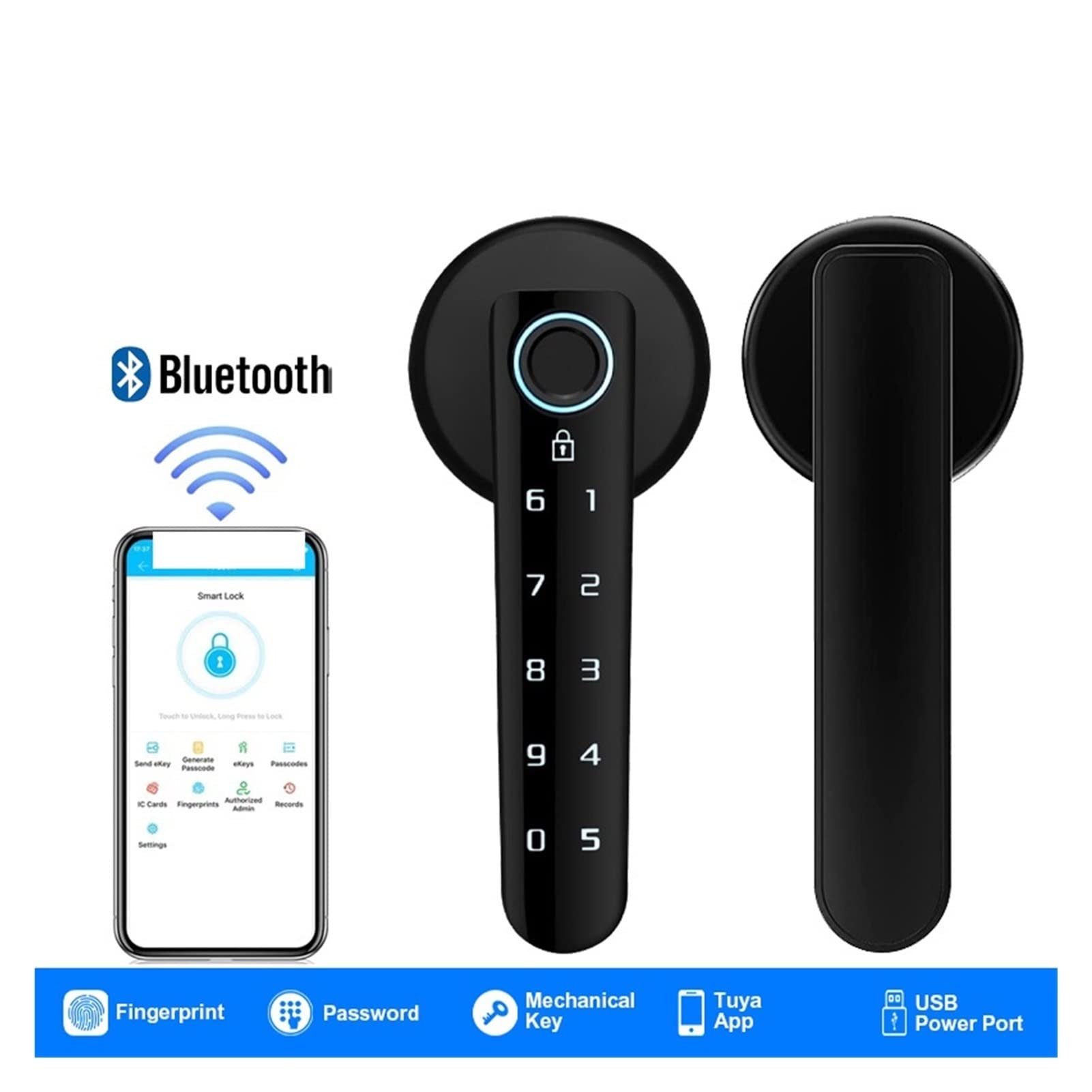 Inteligentny zamek do drzwi, Zamek drzwi odcisków palców z Bluetooth dla Tt Blokada eletronic blokada wiht biometria odcisk palca/hasło/klawisz/odblokowanie aplikacji(Single lock)