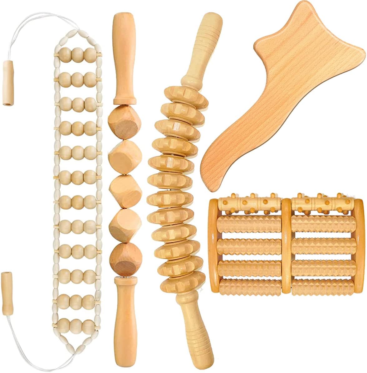 Wood Therapy Massage Tools, 5 Pcs Maderoterapia Kit, Lymphatic Drainage