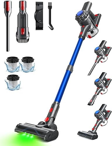 Aspiradora inalámbrica, potente aspiradora de 45 minutos para el hogar, aspiradora ligera inalámbrica con tecnología avanzada de luz verde,
