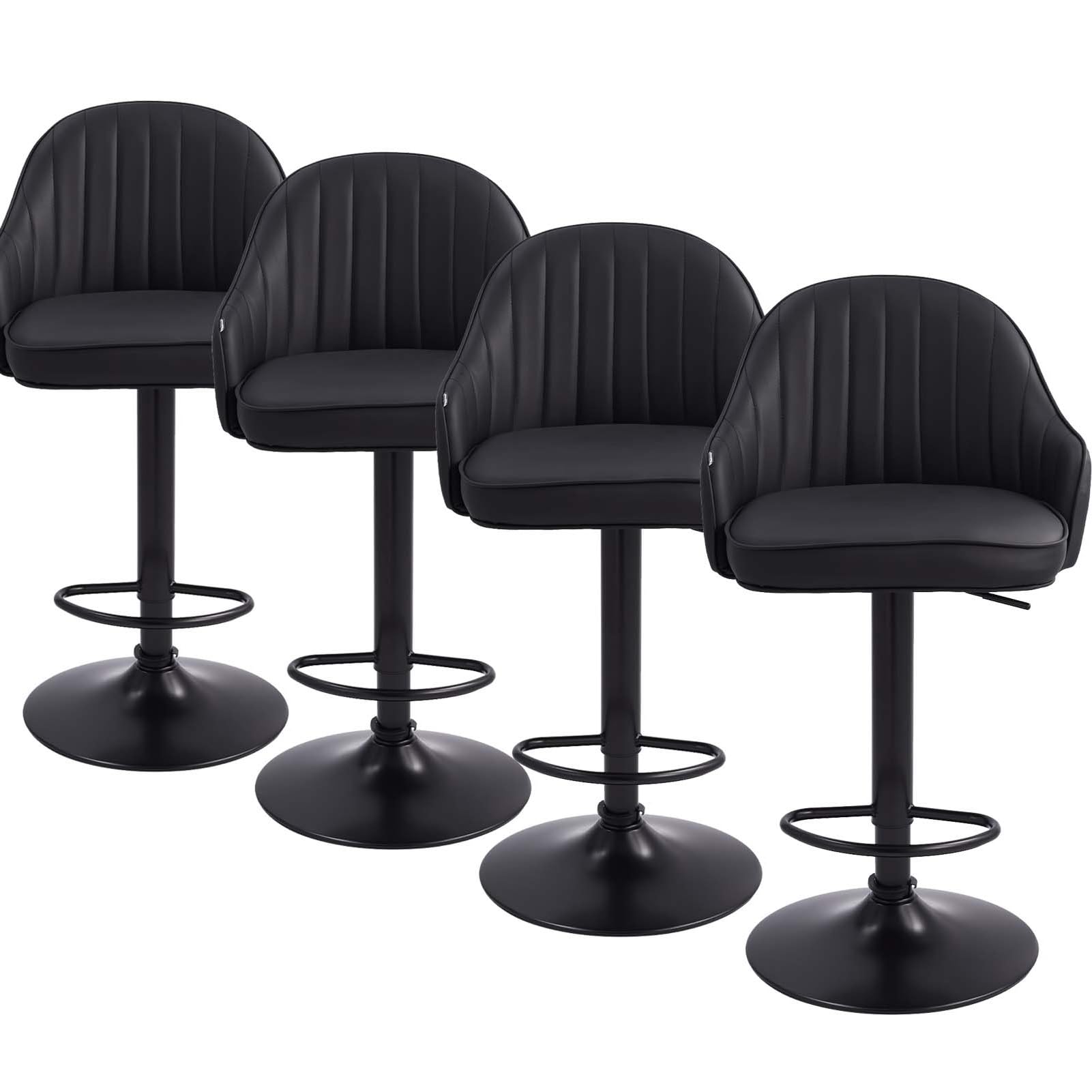 Warmiehomy Black Bar Stools Set of 4, Swivel Height Adjustable High Stools