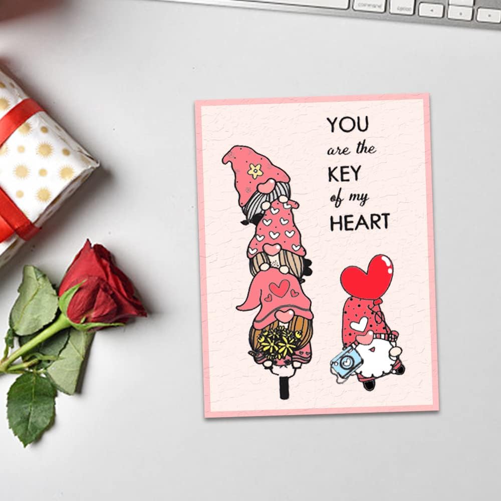 Hying Valentine's Day Love Gnomes Clear Stamps for Card Making, Flowers Balloon Bike Transparent Rubber Stamps Valentines Hearts Stamp Seal for Crafting DIY Scrapbooking Photo Album Decorations