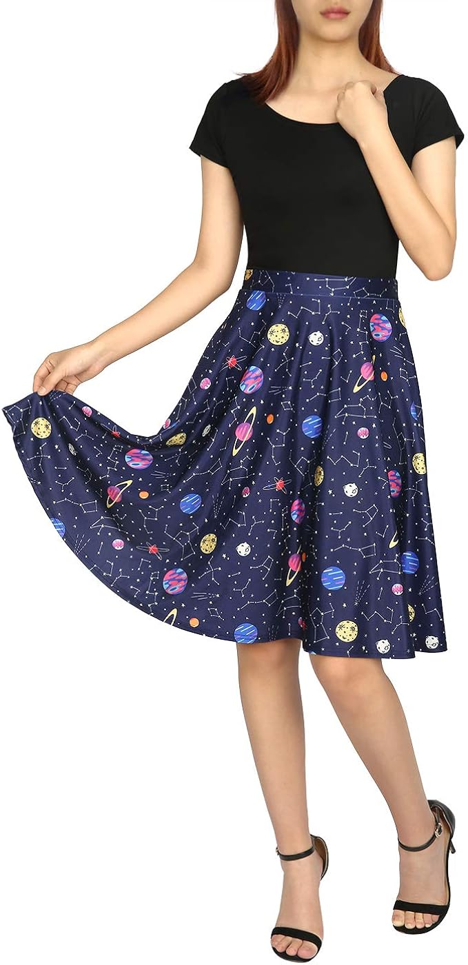 HDE Skirts for Women - Midi Skirt Skater Skirt Knee Length High Waist Fun Prints : Clothing, Shoes & Jewelry
