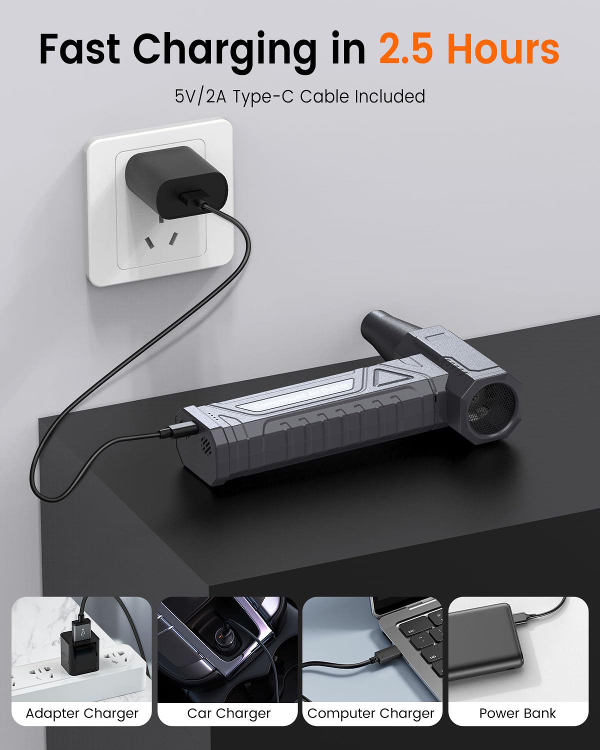 Elektryczna sprężona szczotka do PC – elektryczna szczotka do odkurzania 200 000 obr./min, 4-biegowa regulowana dmuchawa powietrza 6000 mAh, do klawiatury, domu, samochodu, alternatywa dla puszki na