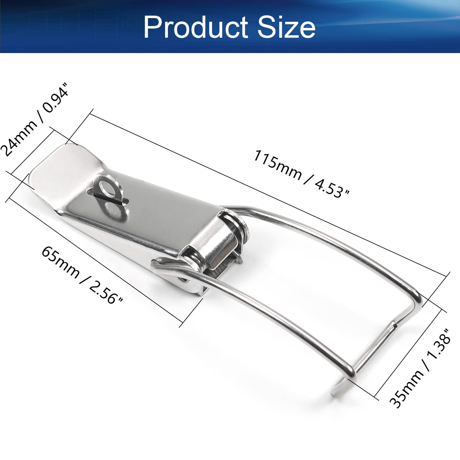 Yinpecly 4Pcs Spring Loaded Toggle Latch Hasp 118.5mm/4.67 inch 201 Stainless Steel Spring Loaded Locks Hasps Hardware Fitting for Cabinets Case Box Trunk Catches, Silver Tone, with Lock Hole