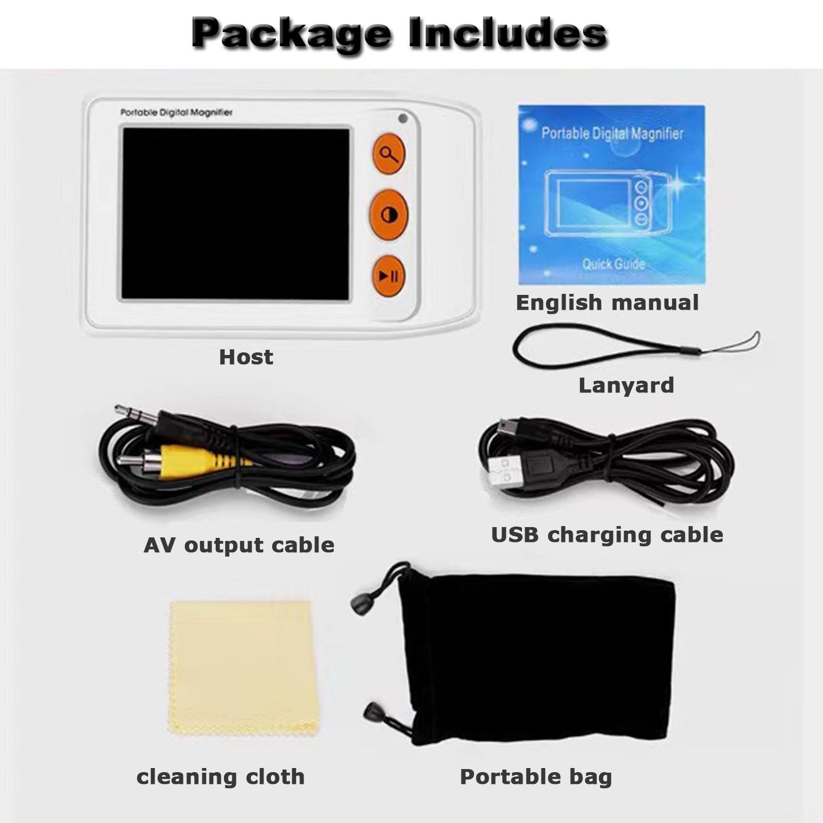 Lupa digital portátil, ayuda de lectura electrónica, pantalla táctil de 8 pulgadas 640x480 con luz de relleno para la discapacidad visual, baja visión, ceguera en color, ambliopía, zoom 2x-25x ,Black