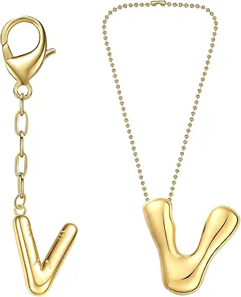 COTATI Gold Plated Bubble Letter Keychain for Women Initial Monogram Pendant Charm Keychains for Bag Handbags Purse