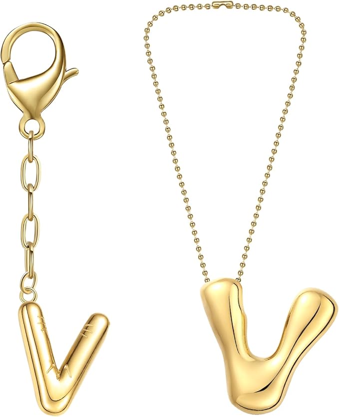COTATI Gold Plated Bubble Letter Keychain for Women Initial Monogram Pendant Charm Keychains for Bag Handbags Purse