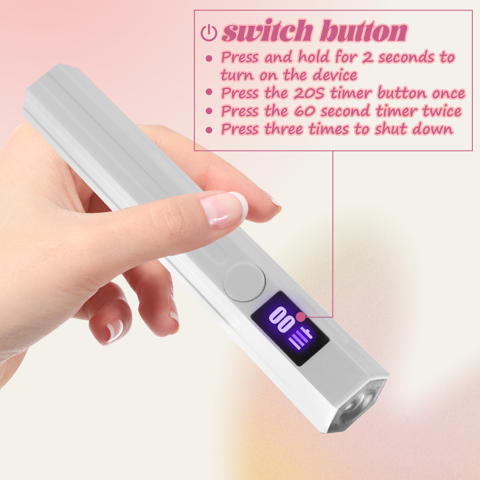 UV Nail Lamp Handheld UV Light Nail Dryer Curing Portable USB Rechargeable Led Mini Nail Lamps Quick Drying 3W Flash Cure Nail Dryer with LED Screen Mothering Sunday Gift for Women DIY at Home Travel - Image 4