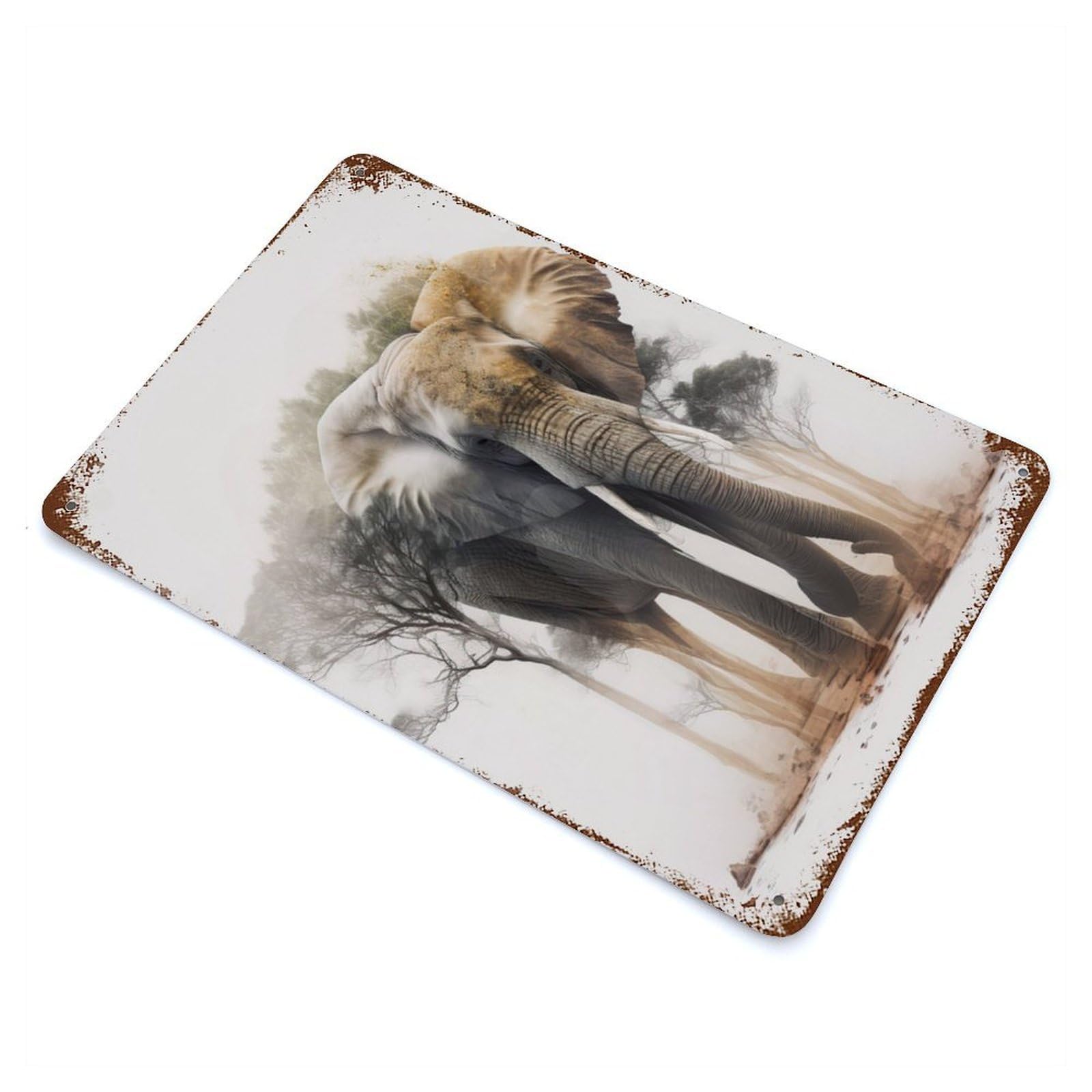Elephant Animal Sunset 11.8"x7.9" Rustic Tin Plaque, Industrial Home Decor for Farmhouse, Kitchen And Entryway Decor