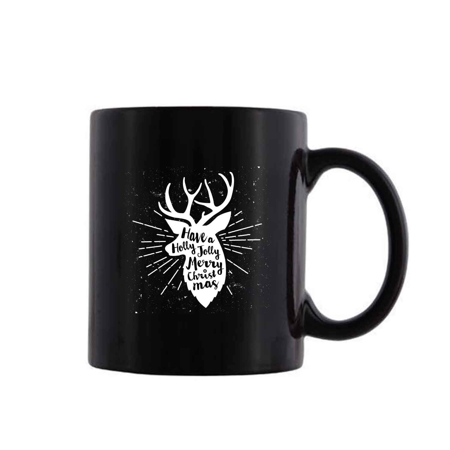 Designer Unicorn Printed Ceramic Coffee Mug/Cup Have a Holly Jolly Merry Christmas (Black)