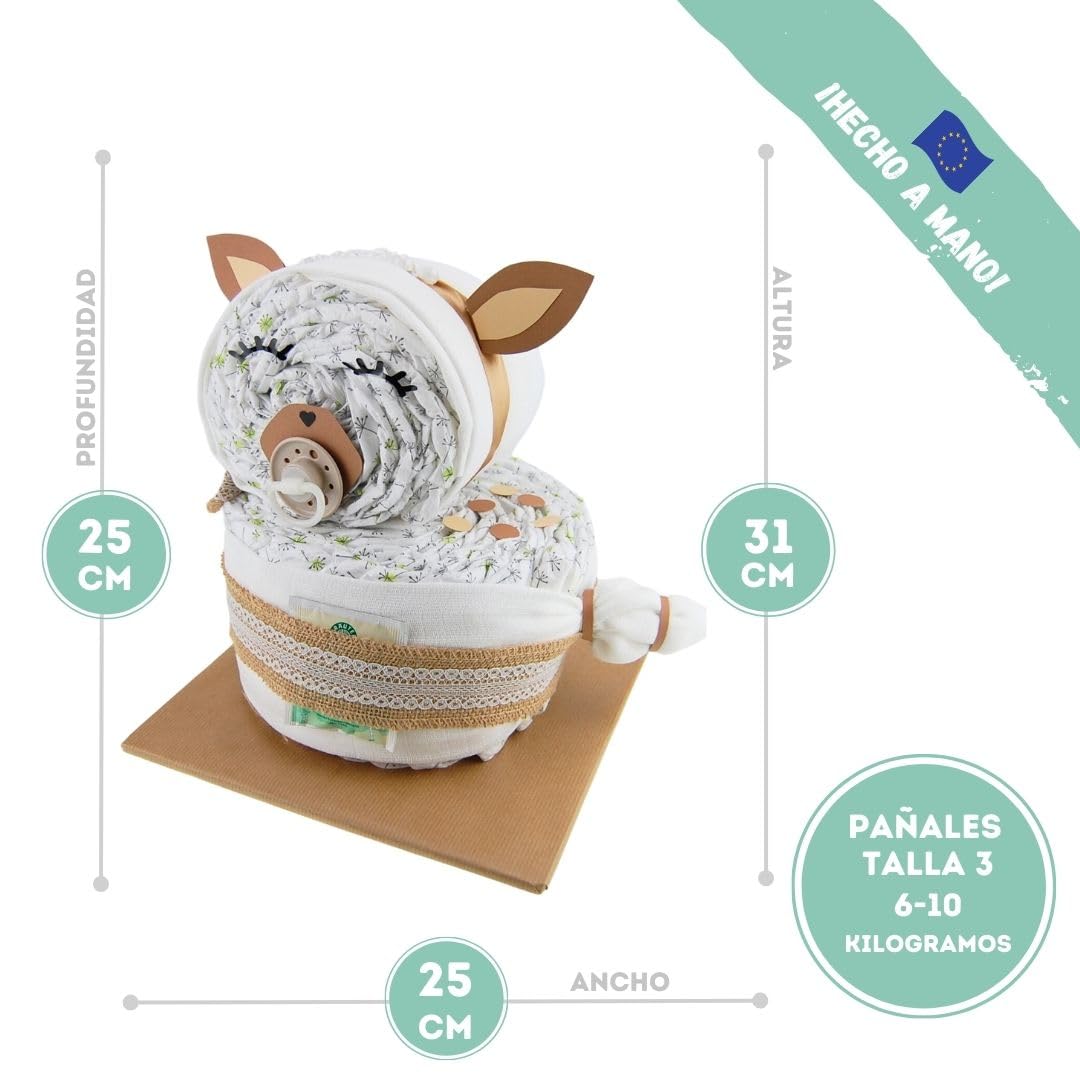 myBambini ® tarta de pañales ciervo pequeño estilo boho vintage - regalos de nacimiento - ciervo regalo para bebé - regalo de bautizo - idea de regalo - comprar tarta ahora