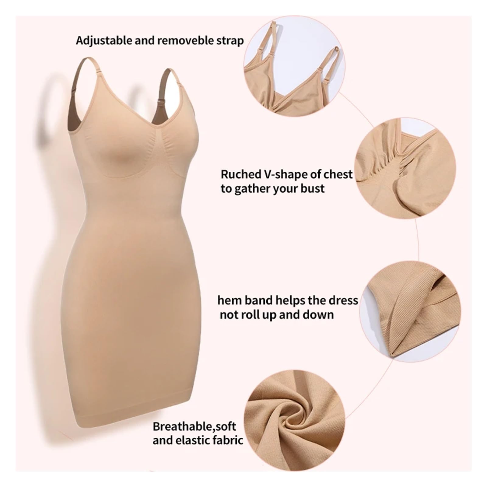 Fond De Robe Invisible Robe Moulante à col en V for Femme, sous-vêtement Moulant, à Compression Douce, Amincissant, Taille, Ventre Plat, Corset Sexy(Nude,L)
