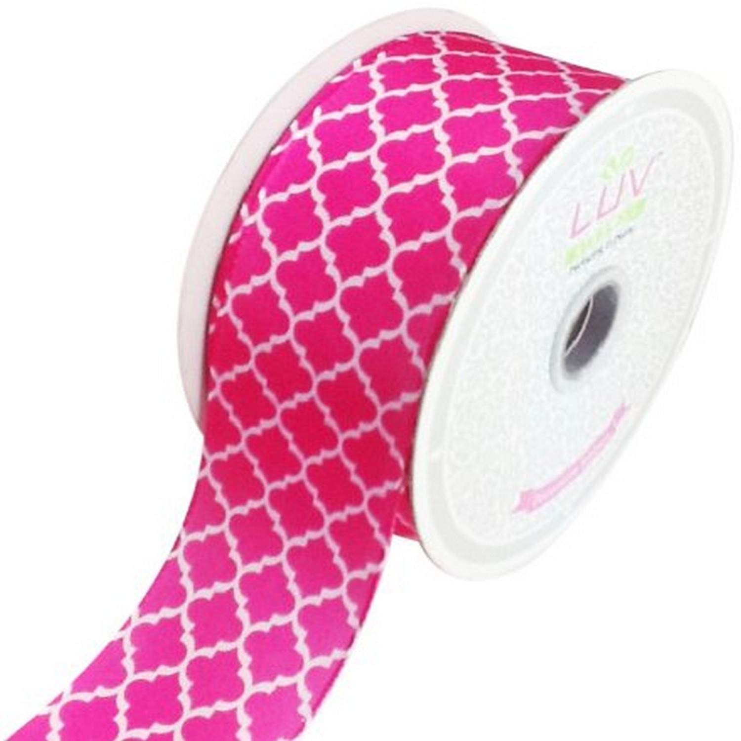 LUV RIBBONSFabric Ribbon by Creative Ideas, 1-1/2-Inch, Satin Geometric, Hot Pink