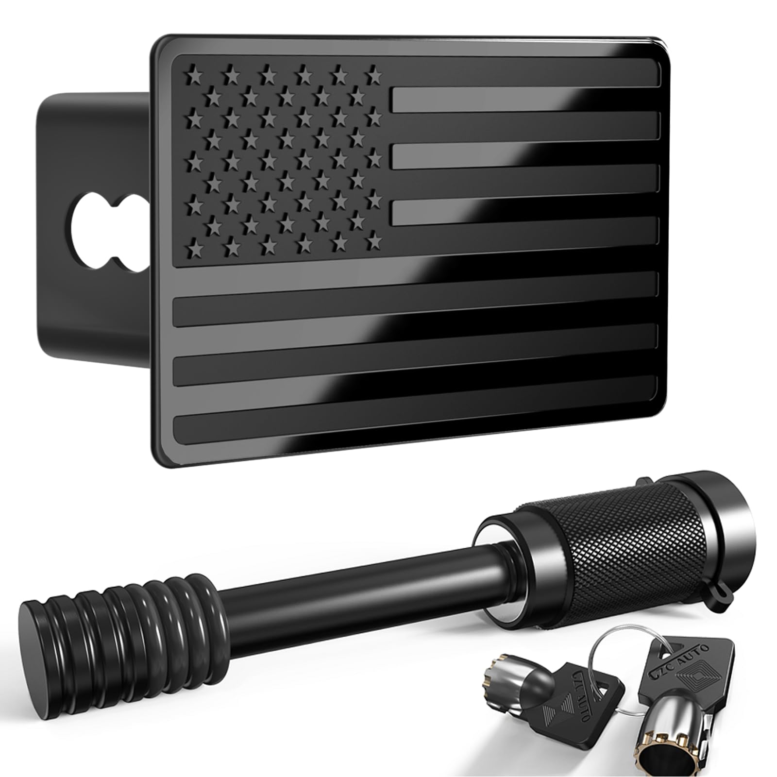 Photo 1 of 2.5 Inch American Flag Trailer Hitch Cover Plug with 5/8-Inch Pin Diameter Trailer Hitch Lock,2 1/2 Inch Hitch Cover Fits for 2.5 Inch Receivers,Black