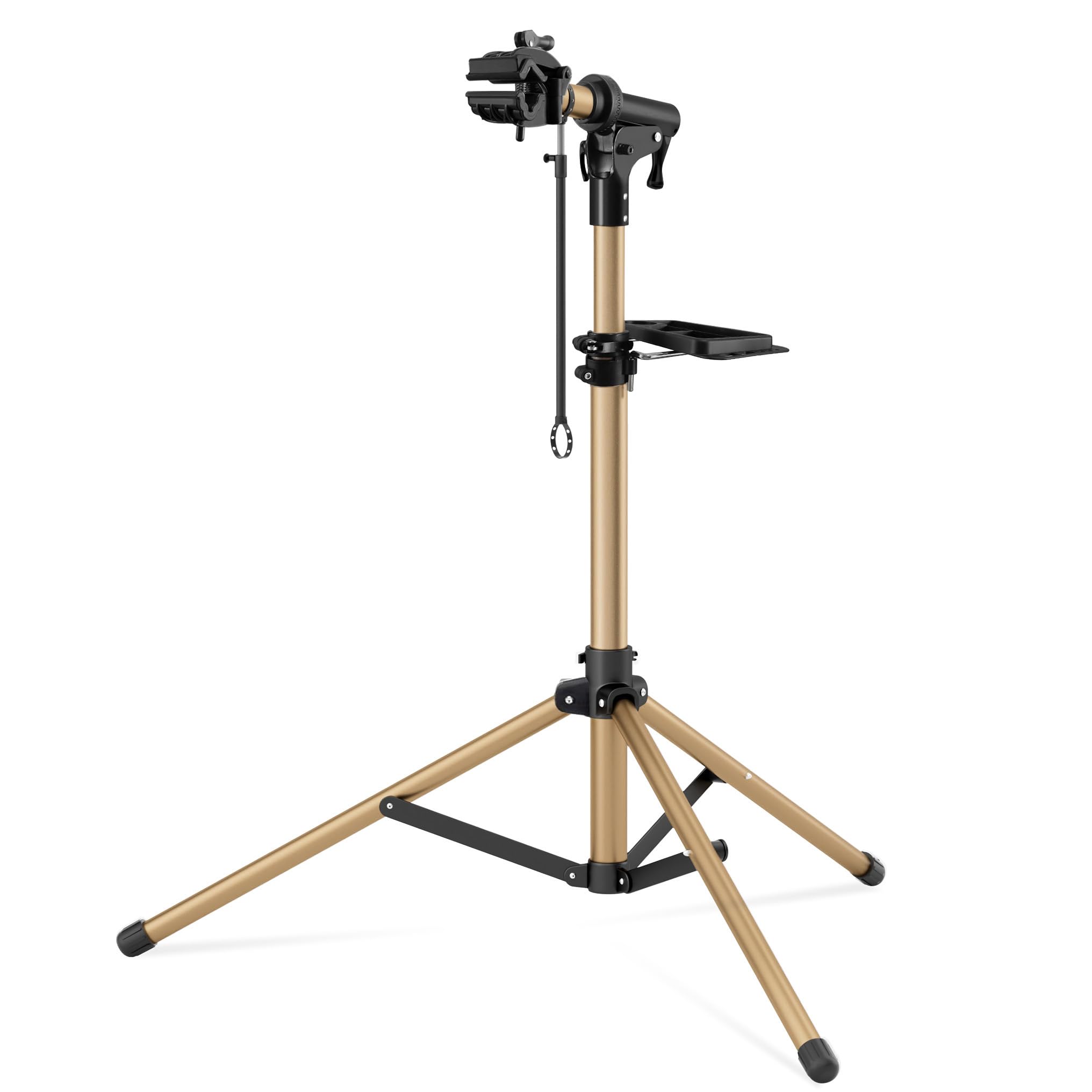 Cavalletto 3 Gambe Alluminio Riparazione e Montaggio Bici, Completamente Pieghevole, Doppio Blocco Sicurezza, Compatto, Ultraleggero, Ampio Vassoio Magnetico