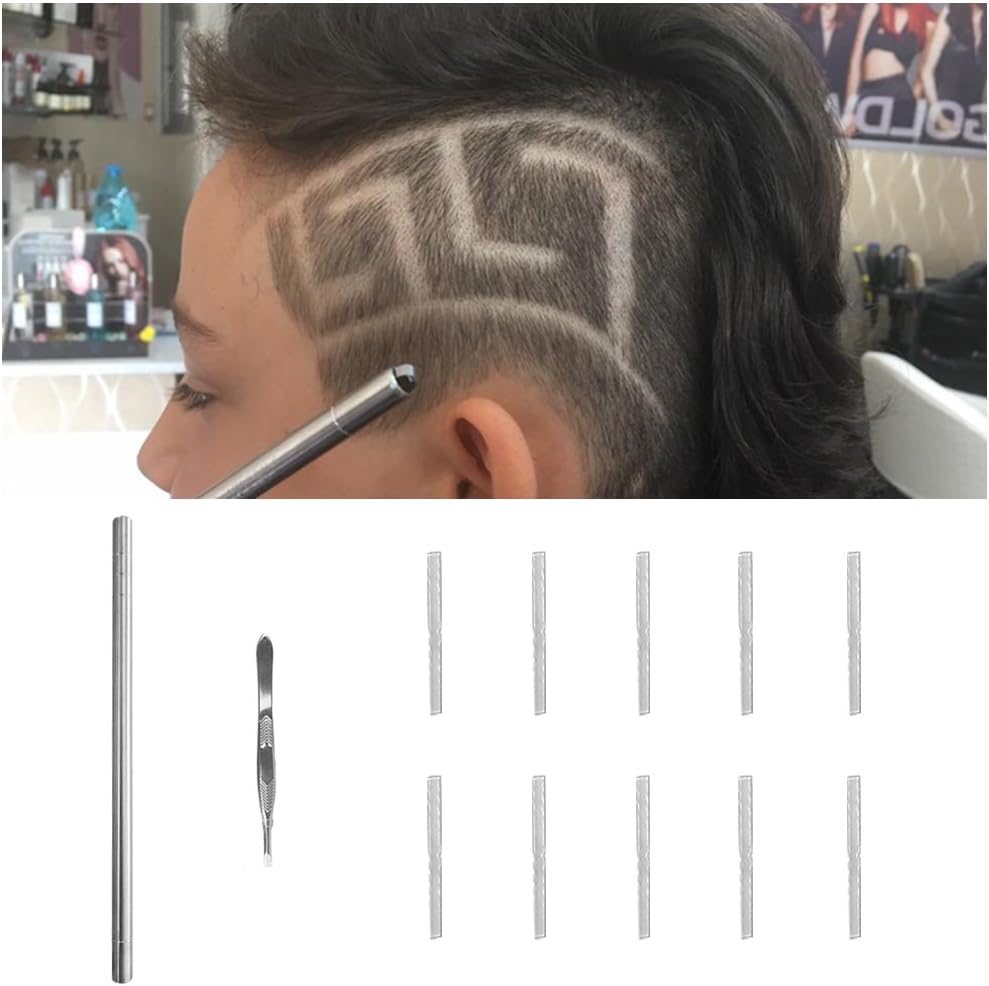 Hair Tattoo Pen for Hair Design Barber Pen Blades Professional Art Cut Salon Magic Engraved Sharp Pen Tweezers DIY Hair Styling Tools Hair Cutting Tattoo Stick Stainless Steel Hairstyle Accessories