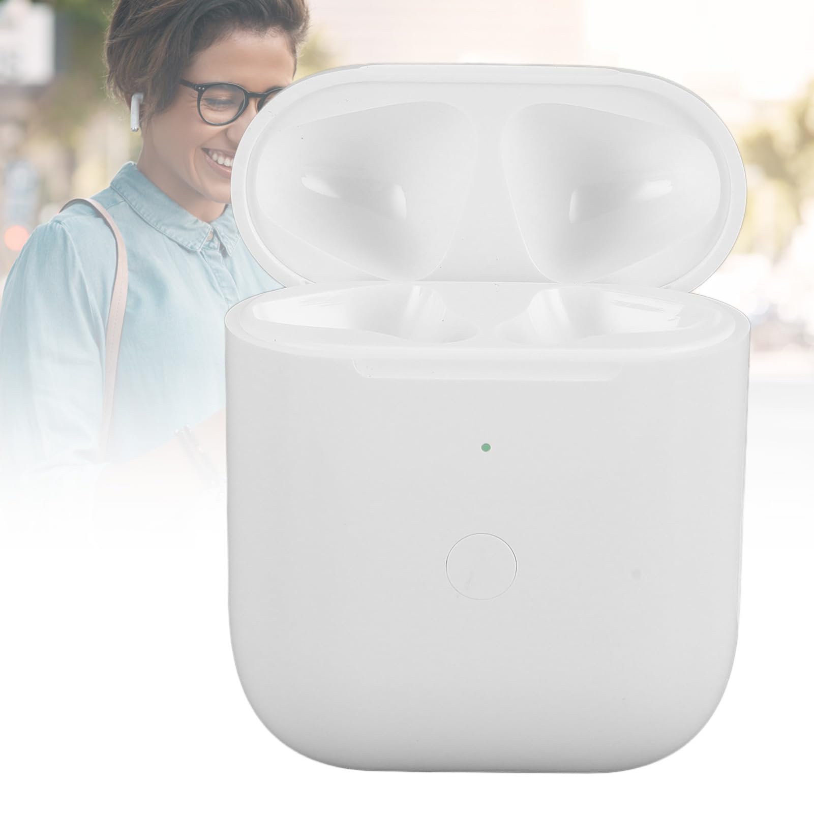 Funda de Carga Inalámbrica para Auriculares iOS de 1.ª y 2.ª Generación, Funda de Cargador de Batería Integrada de 550 MAh de Repuesto con Botón de Sincronización de