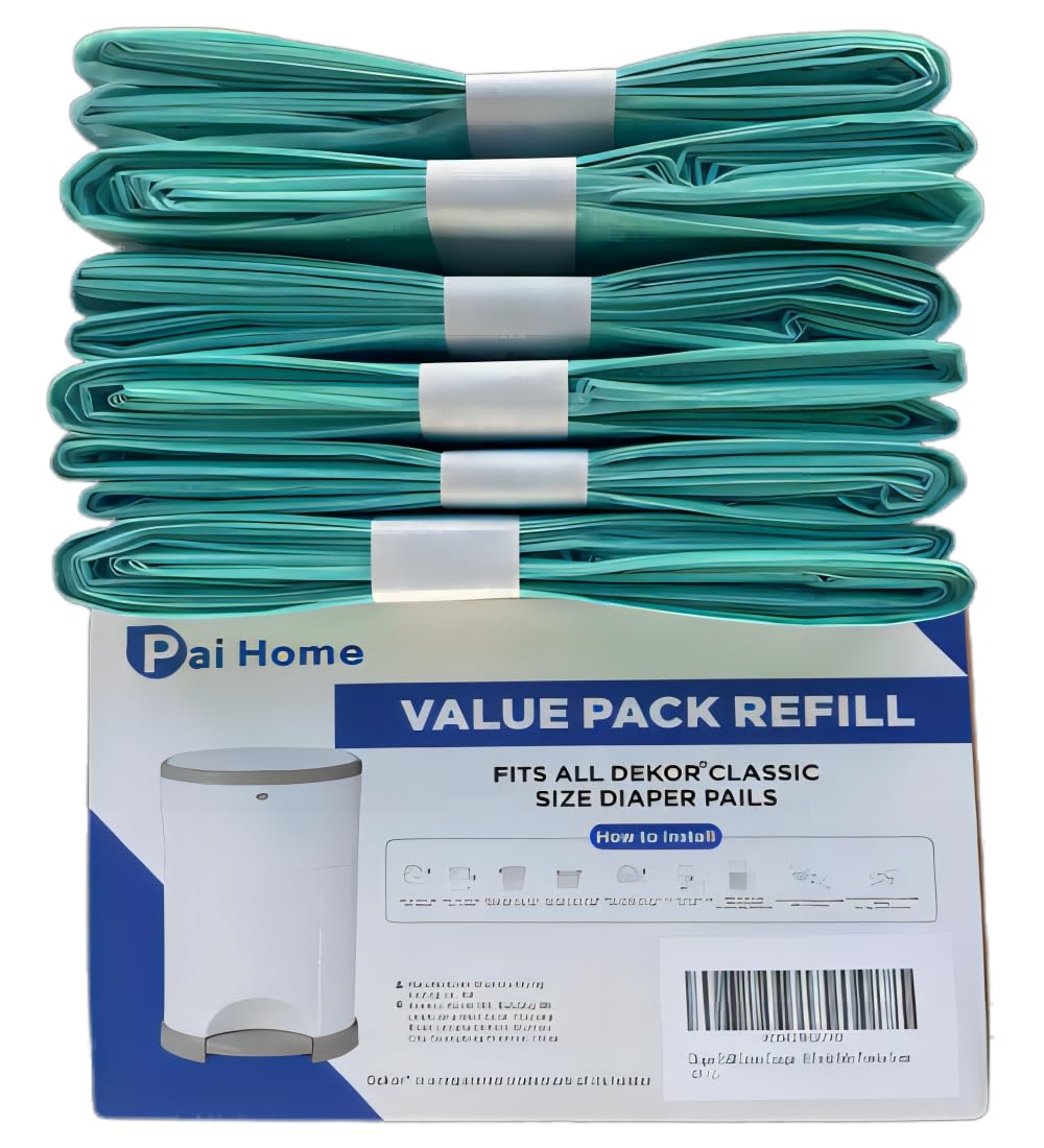 Diaper Refill Liners Compatible with Classic Diaper Pail Refills Holds up to 3480 Diapers (6 Pack) Baby Powder Scent
