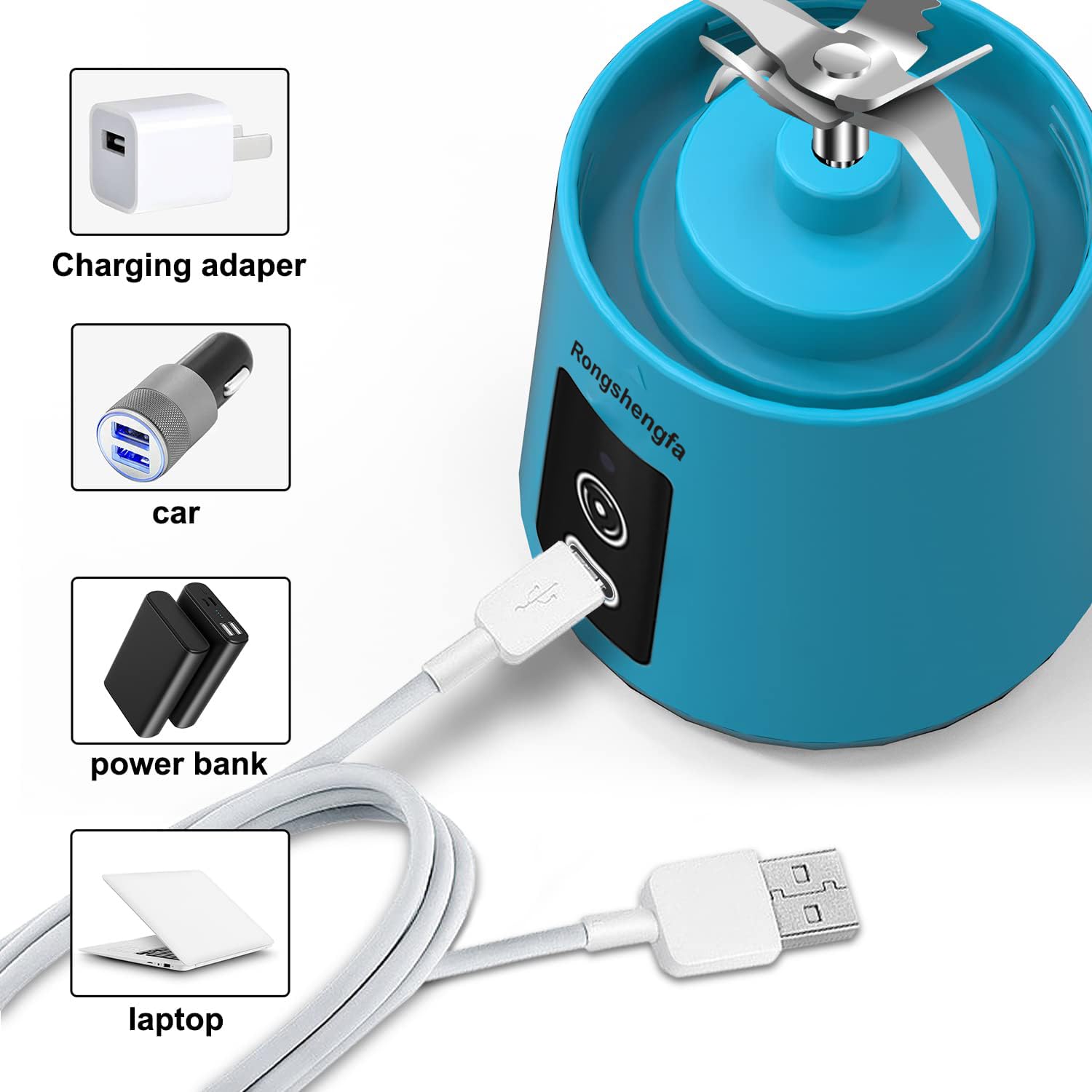 Amazon.com: Licuadora portátil, mini botellas de licuadora personal para batidos y batidos, inalámbrico con mezclador recargable USB-C, vaso exprimidor eléctrico para mezclas de jugo de frutas y proteínas (azul) : Hogar y